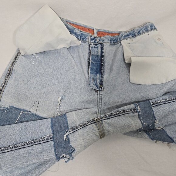 VINTAGE 90s UPCYCLE Handmade Patchwork Super Girly BOHO Baggy Capri Jean Size 12 - Picture 12 of 17